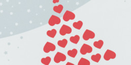 Création graphique, carte de voeux, détail sapin composé à partir de coeur