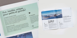 Double page brochure tourisme, graphisme, mise en page