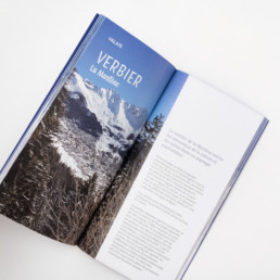 Texte d'introduction, chapitre, région Verbier Valais. Balade en raquette. Mise en page du guide.