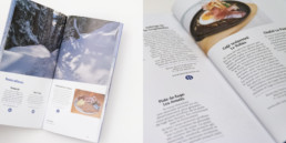 Pages Bonnes adresses pour balade en suisse romande. Mise en page du guide, bureau de graphiste, région Yverdon-les-bains.