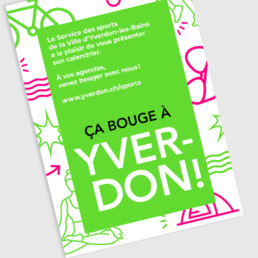 Programme service des sports, Yverdon. Graphisme, vert fluo et pictogramme. Composition typographique.