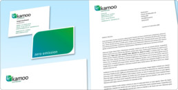 Kamoo-electrocars, logo, papier à lettre et carte de visite