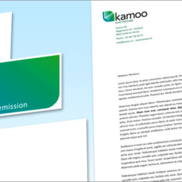 Kamoo-electrocars, logo, papier à lettre et carte de visite